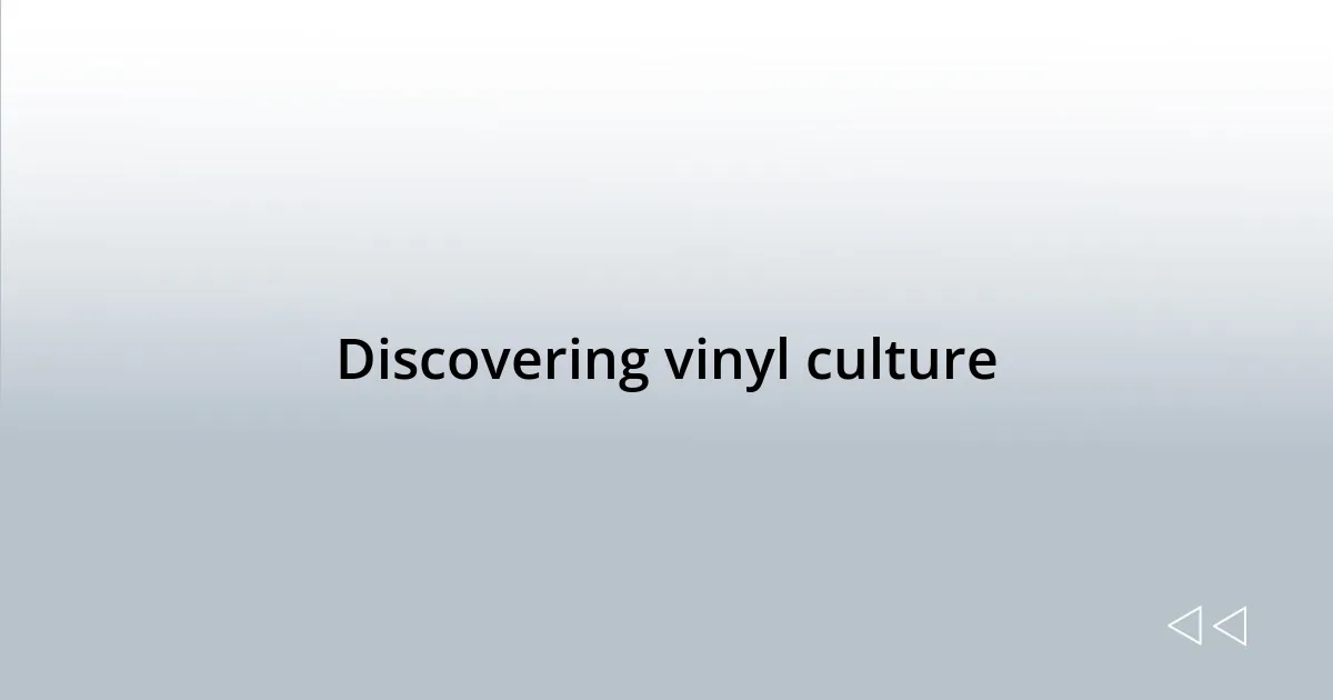 Discovering vinyl culture
